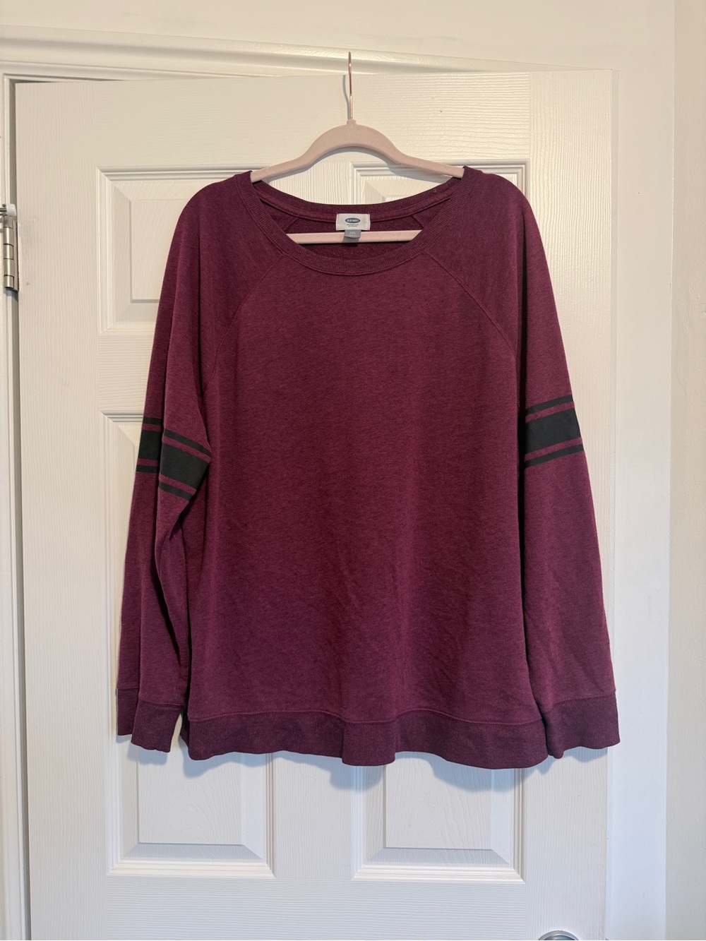 Old Navy Burgundy Varsity Stripe Sleeve Raglan Sweatshirt French Terry Plus XXL
